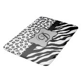 Tapis De Bain Monogramme de peau de léopard blanc noir (Angle)