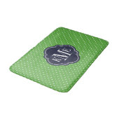 Tapis De Bain Monogramme de petits points verts et navals (Angle)