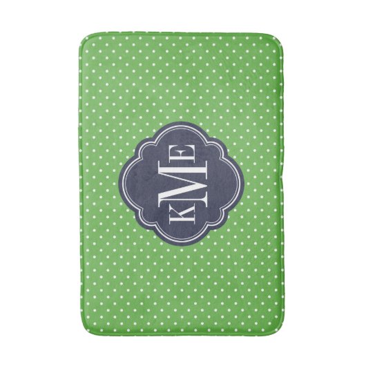 Tapis De Bain Monogramme de petits points verts et navals (Devant (Vertical))