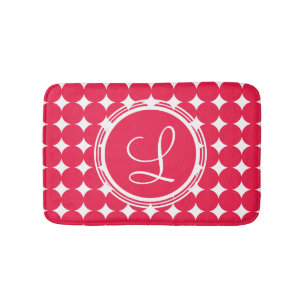 Tapis De Bain Monogramme de point de polka rouge