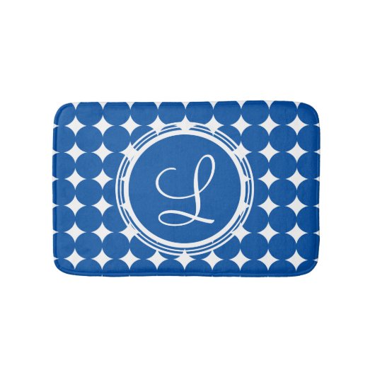Tapis De Bain Monogramme de point Polka Bleu (Devant)