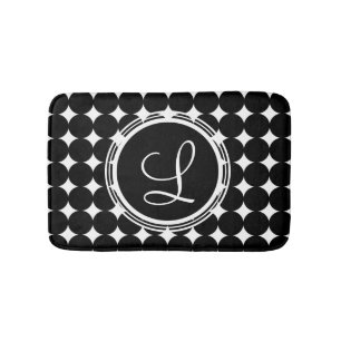 Tapis De Bain Monogramme de point Polka Noir