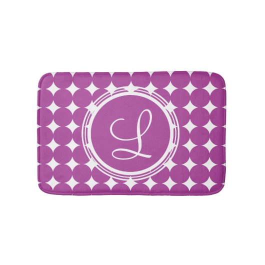 Tapis De Bain Monogramme de point Polka violet (Devant)