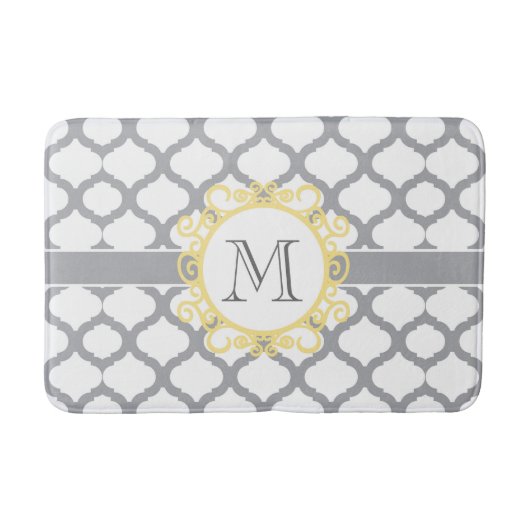 Tapis De Bain Monogramme de quadrefoil gris et jaune (Devant)