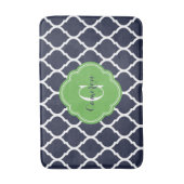 Tapis De Bain Monogramme de Quatrefoil Marocain Marine et Vert (Devant (Vertical))