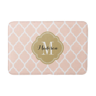 Tapis De Bain Monogramme de Quatrefoil marocain rose et or