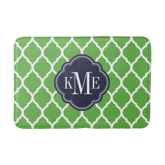 Tapis De Bain Monogramme de Quatrefoil Marocain Vert et Marine (Devant)
