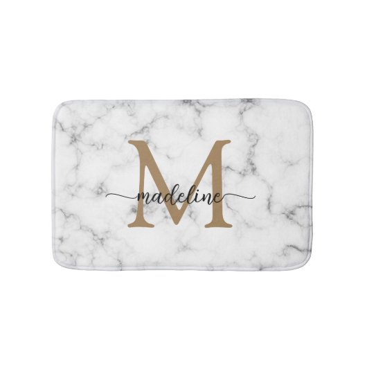 Tapis De Bain Monogramme de script féminin or marbre moderne (Devant)