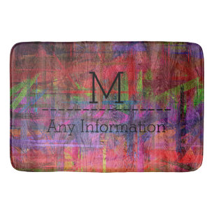 Tapis De Bain Monogramme de texture de grain de bois couleur rét
