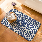 Tapis De Bain Monogramme de treillis bleu et blanc de la marine