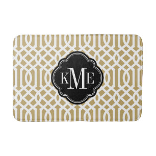 Tapis De Bain Monogramme de treillis or et noir