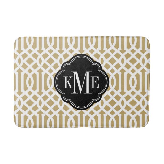 Tapis De Bain Monogramme de treillis or et noir (Devant)