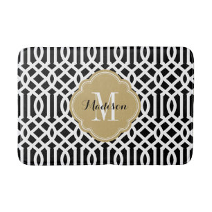 Tapis De Bain Monogramme de Trellis noir et or