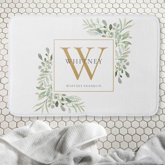 Tapis De Bain Monogramme de verdure en or