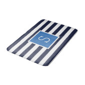 Tapis De Bain Monogramme des rayures bleu et marine (Angle)