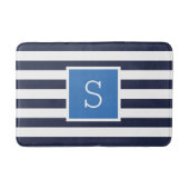 Tapis De Bain Monogramme des rayures bleu et marine (Devant)