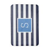 Tapis De Bain Monogramme des rayures bleu et marine (Devant (Vertical))