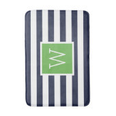 Tapis De Bain Monogramme des rayures de la marine et verte (Devant (Vertical))