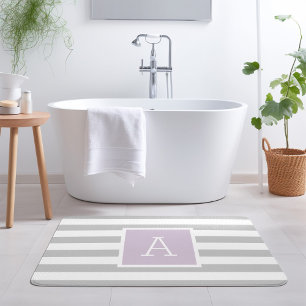 Tapis De Bain Monogramme des rayures Lilac et Grey Couleurs mo