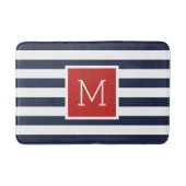 Tapis De Bain Monogramme des rayures rouge et marine (Devant)