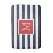 Tapis De Bain Monogramme des rayures rouge et marine (Devant (Vertical))