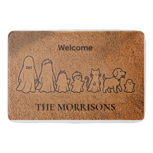 Tapis De Bain Monogramme d'Halloween de famille de fantôme perso