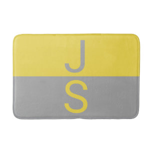 Tapis De Bain Monogramme d'initiales modernes jaune et gris