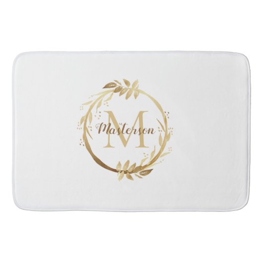 Tapis De Bain Monogramme d'or blanc Chic Eucalyptus Wreath (Devant)