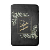 Tapis De Bain Monogramme d'or noir moderne Feuilles de verdure (Devant (Vertical))