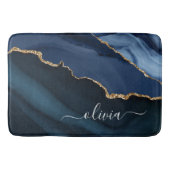 Tapis De Bain Monogramme doré de géode d'agate bleu marine (Devant)