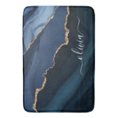 Tapis De Bain Monogramme doré de géode d'agate bleu marine (devant Vertical)