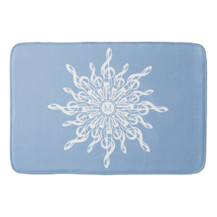 Tapis De Bain Monogramme d'ornement bleu d'hiver G-Clef Snowflak