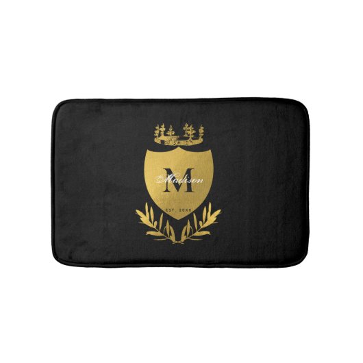 Tapis De Bain Monogramme du bouclier royal noir et or (Devant)