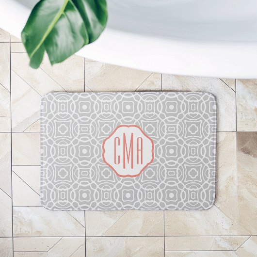 Tapis De Bain Monogramme du quadrilatère corallien et gris