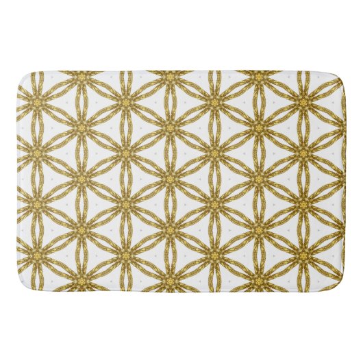 Tapis De Bain Monogramme Elegant blanc et or géométrique (Devant)