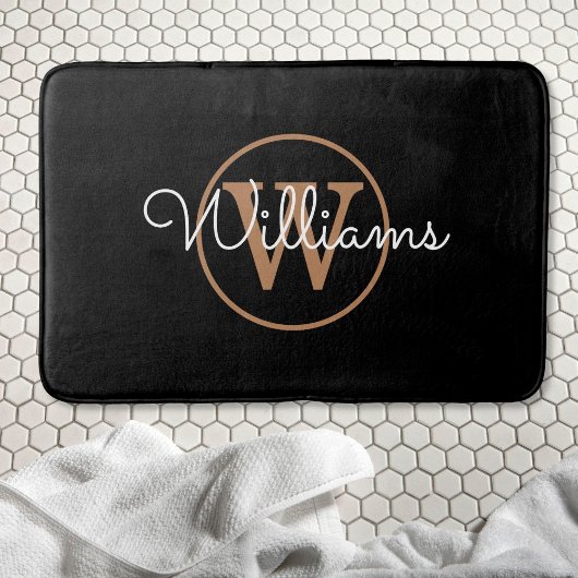 Tapis De Bain Monogramme élégant noir or