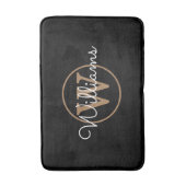 Tapis De Bain Monogramme élégant noir or (Devant (Vertical))
