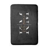 Tapis De Bain Monogramme élégant noir or Script Stylé (Devant (Vertical))
