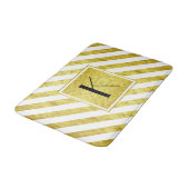 Tapis De Bain Monogramme élégant Rayures dorées (Angle)