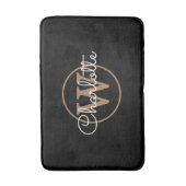 Tapis De Bain Monogramme élégant script féminin noir or (Devant (Vertical))