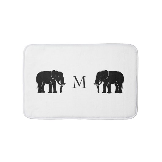 Tapis De Bain Monogramme Eléphants emblématiques noirs et blancs (Devant)