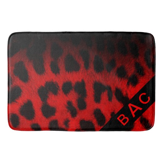 Tapis De Bain Monogramme Empreinte de léopard rouge et noir (Devant)