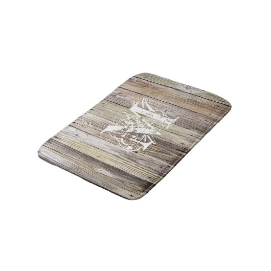 Tapis de bain monogramme en bois rustique (Angle)