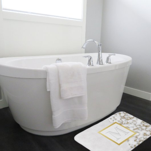 Tapis De Bain Monogramme en cuir blanc Faux