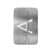 Tapis De Bain Monogramme en métal brossé argent Nom et initiale (Devant (Vertical))