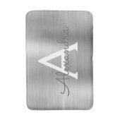 Tapis De Bain Monogramme en métal brossé argent Nom et initiale (Devant (Vertical))