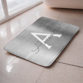 Tapis De Bain Monogramme en métal brossé argent Nom et initiale