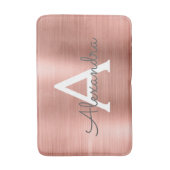 Tapis De Bain Monogramme en métal brossé rose or Nom et initiale (Devant (Vertical))