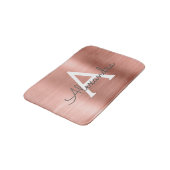 Tapis De Bain Monogramme en métal brossé rose or Nom et initiale (Angle)