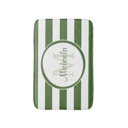 Tapis De Bain Monogramme et nom avec même les rayures vertes à (Devant (Vertical))